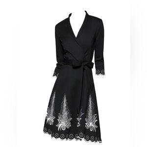 NWT Dalia MacPhee Black Embroidered Wrap Dress L